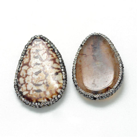 BeadsBalzar Beads & Crafts Natural Fire Agate Beads, with Rhinestone, Drop