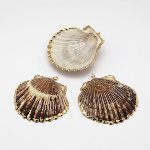 BeadsBalzar Beads & Crafts Natural Shell Big Pendant, with Plated Golden Brass Findings (SH5253)