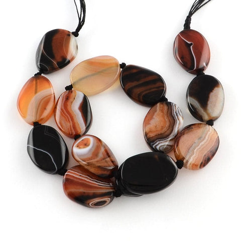 BeadsBalzar Beads & Crafts Natural Striped Agate Oval Bead Strands about 25mm (BG5133)