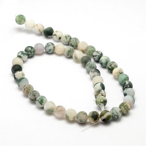 BeadsBalzar Beads & Crafts Natural Tree Agate Frosted Agate Round Gemstone Beads Strands, Size: about 8mm (BG5242)