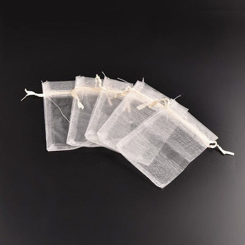 BeadsBalzar Beads & Crafts (OB7023A) Organza Bags, with Ribbons, Creamy White 120X90mm  (10 PCS)