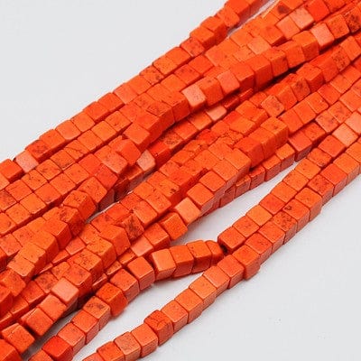 BeadsBalzar Beads & Crafts ORANGE (CT6642-10) (CT6642X) Synthetic Turquoise Beads Strands, Dyed, Cube, 4X4mm