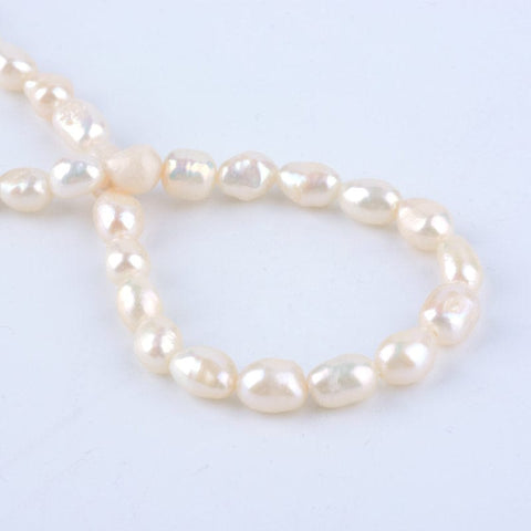 BeadsBalzar Beads & Crafts (PE4696A) ANTIQUE WHITE (PE4696X) Oval Natural Pearl Bead Strands, 5-8MM (& COLORS)