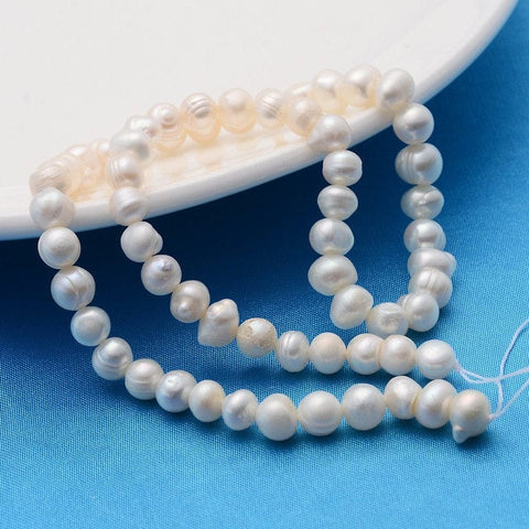 BeadsBalzar Beads & Crafts (PE4722) Grade "A" Pearl Beads Strands, Polished, Potato, Natural Color, White