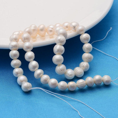 BeadsBalzar Beads & Crafts (PE4723) Grade "A" Pearl Beads Strands, Polished, Potato, Natural Color, White
