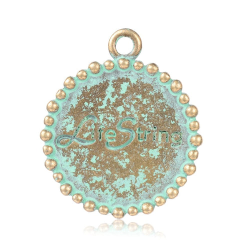 BeadsBalzar Beads & Crafts (PE5621) Flat Round with Tree , Antique Bronze & Green Patina 25mm long, (4 PCS)