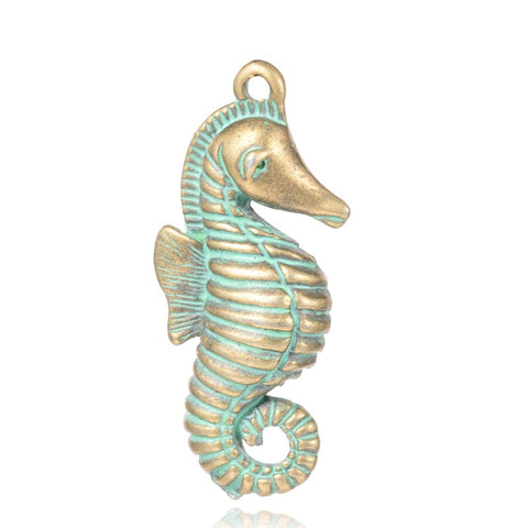 BeadsBalzar Beads & Crafts (PE5624) Sea Horse Alloy , Antique Bronze & Green Patina Size: about 14mm wide, 31mm long,