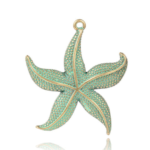 BeadsBalzar Beads & Crafts (PE5625) Starfish Alloy , Antique Bronze & Green Patina Size: about 43mm wide, 49mm long,