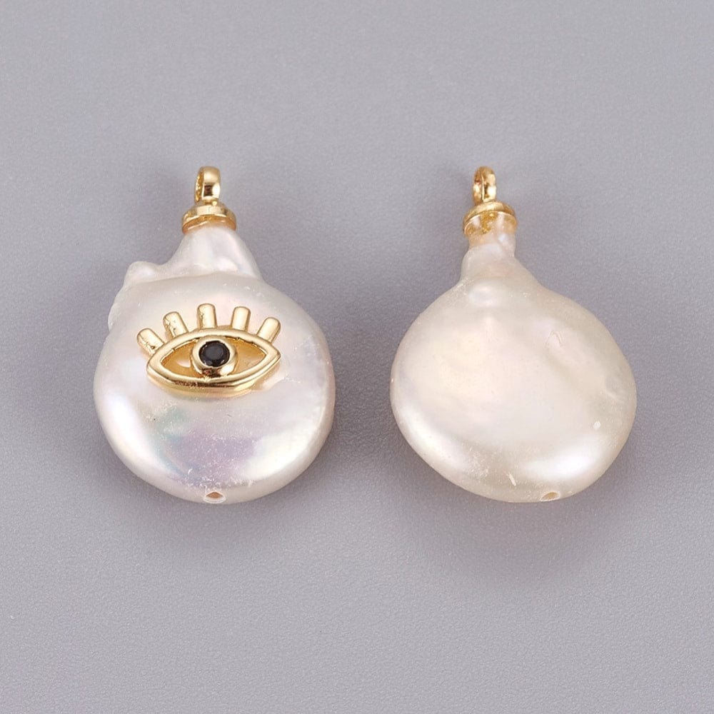 BeadsBalzar Beads & Crafts (PE6628A) Natural Cultured Freshwater Pearl Pendants, , Flat Round with Eye, 2~12.5mm wide, 18~19mm long