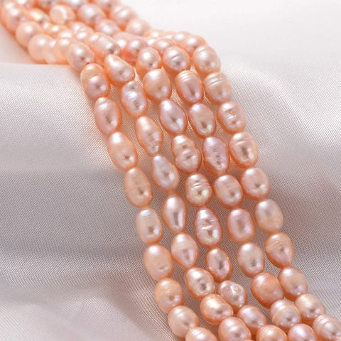 BeadsBalzar Beads & Crafts (PE7511-P) Grade A Natural Cultured Freshwater Pearl Beads , Rice, Natural Color, Pearl Pink 4~5mm