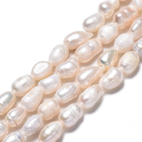 BeadsBalzar Beads & Crafts (PE8369-05C) Natural Cultured Freshwater Pearl Beads Strands, Rice, Seashell Color 5~6mm long