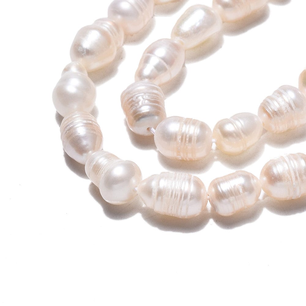 BeadsBalzar Beads & Crafts (PE8403-05E) Natural Cultured Freshwater Pearl, with Screw Thread, Rice, Seashell Color 6~12mm