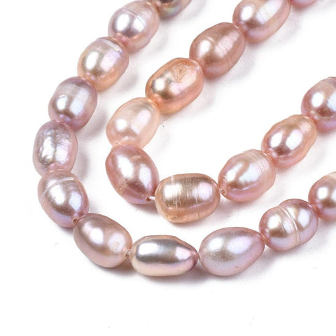 BeadsBalzar Beads & Crafts (PE8404-06A) Natural Cultured Freshwater Pearl Beads Strands, Rice, Plum 7.5~11mm (1 STR)