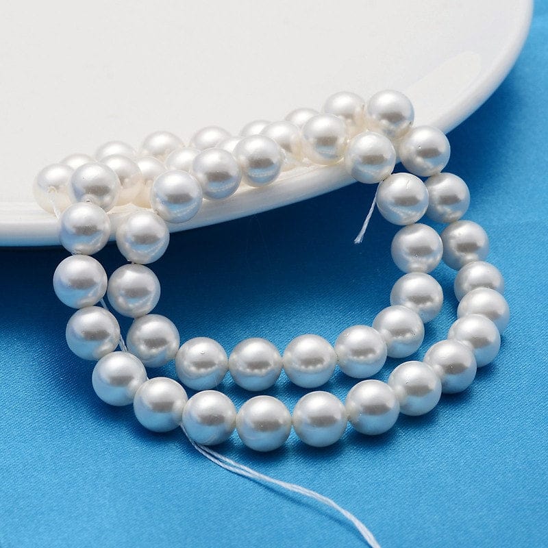 BeadsBalzar Beads & Crafts (PE919) Shell Pearl Beads Strands, Grade A, Polished, Round, White 8mm