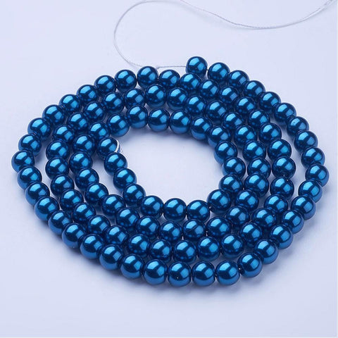 BeadsBalzar Beads & Crafts Pearlized Glass Round Beads Strand, SteelBlue Size: about 8mm (BE5020)