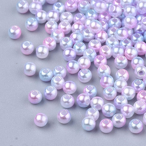 BeadsBalzar Beads & Crafts PINK (AC8477-01) (AC8477-X) Rainbow ABS Plastic Imitation Pearl Beads, Round, 3mm (10 GMS / +-800 PCS)