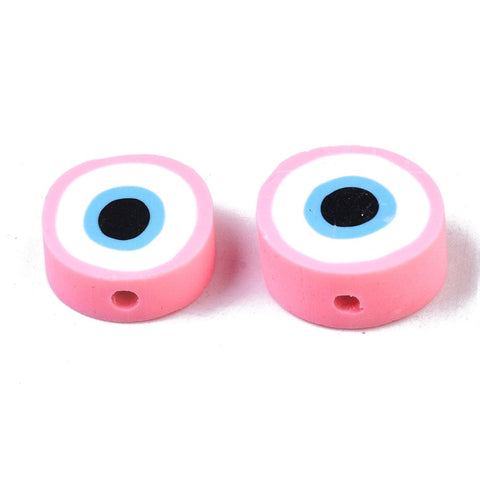 BeadsBalzar Beads & Crafts PINK (CE7884-07D) (CE7884-X) Handmade Polymer Clay Beads,  Evil Eye,10.5~12.5mm (40 PCS)
