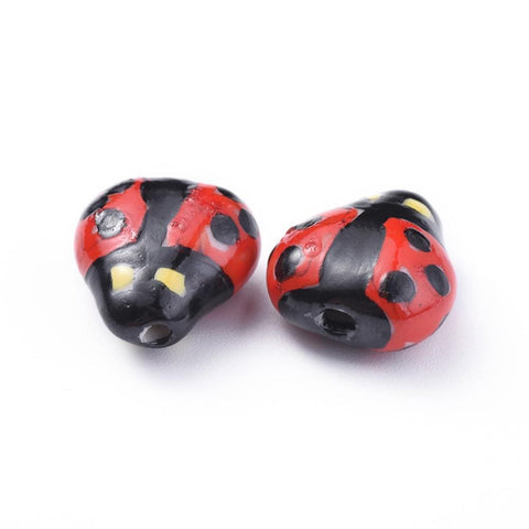 BeadsBalzar Beads & Crafts (PL7024A) Handmade Porcelain Beads Strands, Ladybug, Red about 15.5mm (2 PCS)