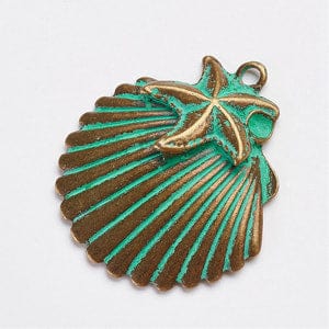 BeadsBalzar Beads & Crafts (PP5704) Alloy Pendants, Shell, Antique Bronze & Green Patina  36mm wide, 41mm long,