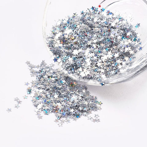 BeadsBalzar Beads & Crafts (PP7019A) Plastic Paillette/Sequins Beads, Star, Silver 2.5mm  (20 GMS)