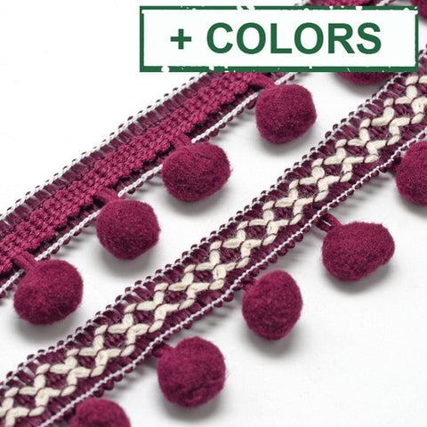 BeadsBalzar Beads & Crafts (PP7487-X) Polyester Pom Pom Ball Ribbons,  31mm wide; ball: 13mm (2 METS)