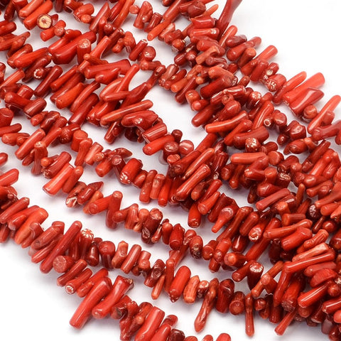 BeadsBalzar Beads & Crafts RED (CB7492-01A) (CB7492-01F) Dyed Chips Sea Bamboo Imitation Coral Beadsl  4~18mm long (1 STR)