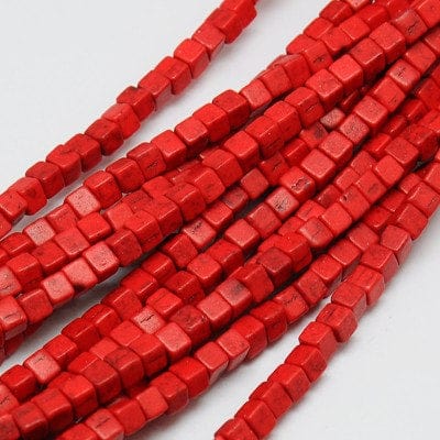 BeadsBalzar Beads & Crafts RED (CT7742A) (CT6642X) Synthetic Turquoise Beads Strands, Dyed, Cube, 4X4mm