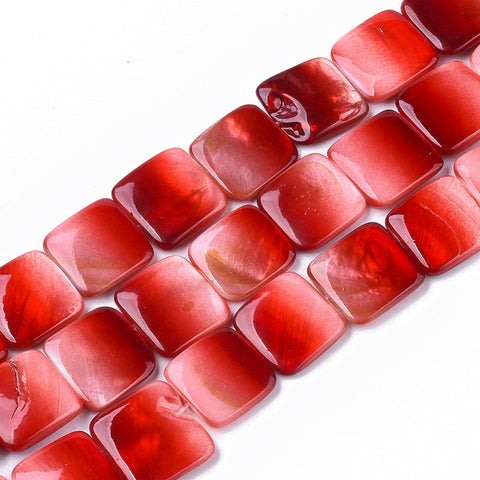 BeadsBalzar Beads & Crafts RED (SB7893-RED) (SB7893-X) Spray Paint Freshwater Shell Charms, Square, about 14.5~15.5mm
