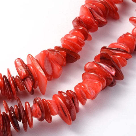 BeadsBalzar Beads & Crafts RED (SH6535A) (SH6535X) Natural Shell Beads Strands, Dyed, Chips, 3~7mm wide