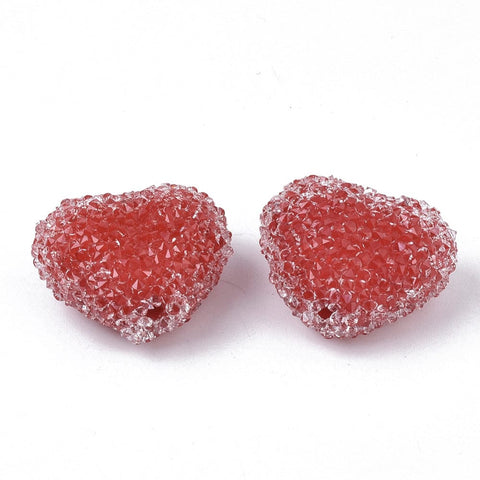 BeadsBalzar Beads & Crafts (RH7253-01) Resin with Crystal Rhinestone, Heart, Red 22mm (2 PCS)