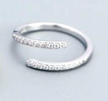 BeadsBalzar Beads & Crafts RHODIUM PLATED (925-BT04-R) (925-BR04-X) Simple Duo Stagger CZ 925 Sterling Silver Adjustable Ring (1 PC)