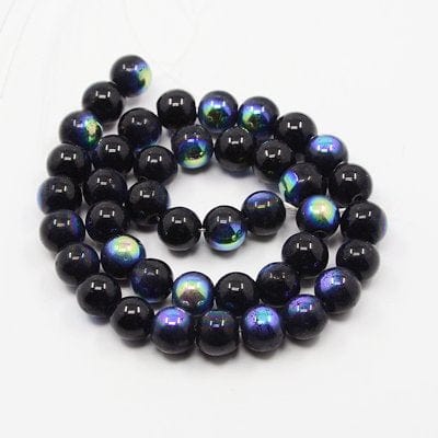 BeadsBalzar Beads & Crafts Round Glass Beads Strands, AB Color Plated (BE196)