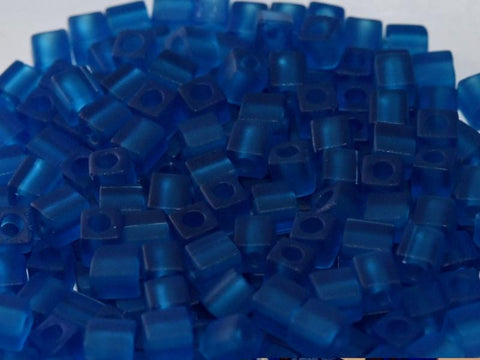 BeadsBalzar Beads & Crafts (SB4-0149F) MIYUKI SQUARE BEADS 4 MM MATTED TRANSP CAPRI BLUE (10 GMS)