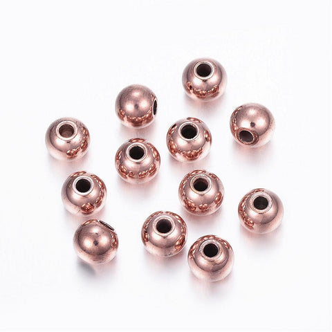 BeadsBalzar Beads & Crafts (SB5251) 304 Stainless Steel Bead Spacers, Round, Rose Gold 6MM