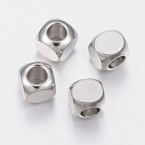 BeadsBalzar Beads & Crafts (SB6017) 304 Stainless Steel Beads, Cube, Stainless Steel Color Size: about 5mm long (10 PCS)