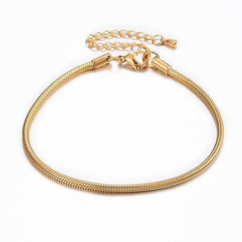 BeadsBalzar Beads & Crafts (SB6612A) 304 Stainless Steel Snake Chain Bracelets, Golden (200mm)  extension: 65mm