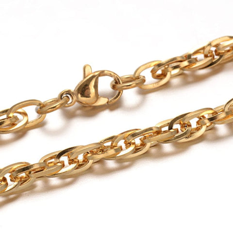 BeadsBalzar Beads & Crafts (SB6703A) 304 Stainless Steel Rope Chain Bracelets, Golden Size: about 8-1-2"(215mm) long