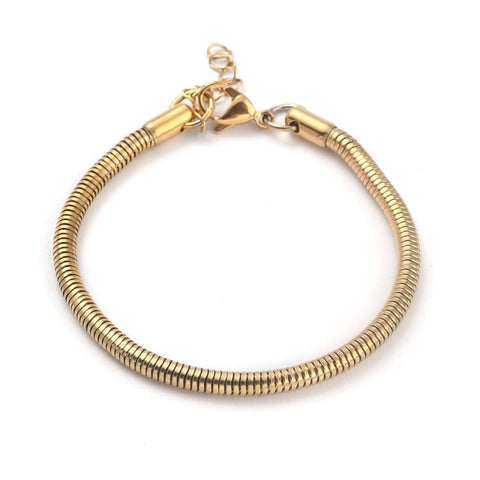 BeadsBalzar Beads & Crafts (SB8299-G) Ion Plating(IP) 304 Stainless Steel Round Snake Chain Bracelet Golden (21cm)