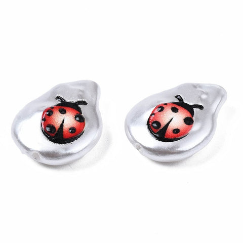 BeadsBalzar Beads & Crafts (SB8669A) Plastic Imitation Pearl Beads, Teardrop with Ladybug, 20x15mm (2 PCS)