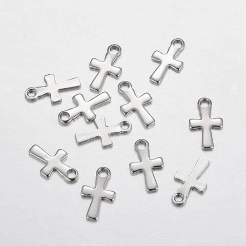 BeadsBalzar Beads & Crafts (SC4709) 304 Stainless Steel Charms, Cross, Stainless Steel Color  (20 PCS)