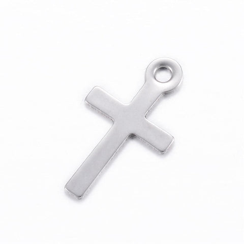 BeadsBalzar Beads & Crafts (SC4717) 304 Stainless Steel Charms, Cross, Stainless Steel Color (10 PCS)