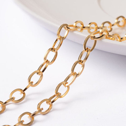 BeadsBalzar Beads & Crafts (SC5357X) 304 Stainless Steel Cross Chains Golden 7mm (1 MTRS / 10 MTRS)