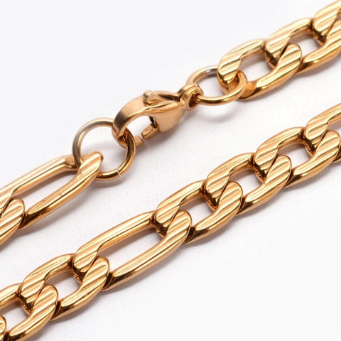 BeadsBalzar Beads & Crafts (SC5898) 304 Stainless Steel Figaro Chains Necklaces, Golden (59CM)