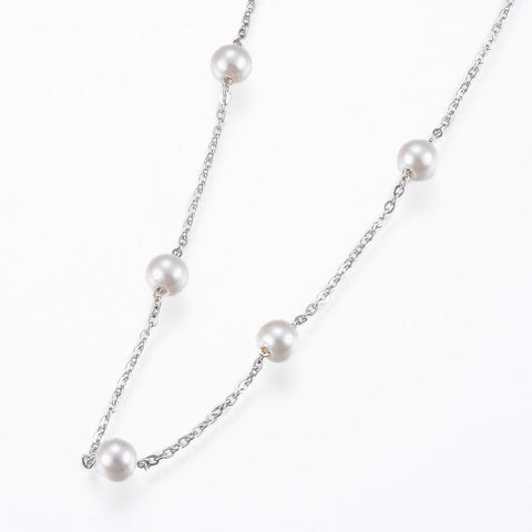 BeadsBalzar Beads & Crafts (SC6478A) 304 Stainless Steel Pendant Necklaces, with Acrylic Pearl  45cm