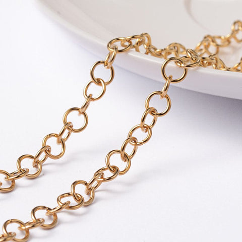 BeadsBalzar Beads & Crafts (SC6539A) 304 Stainless Steel Rolo Chains, Unwelded, Golden