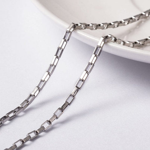 BeadsBalzar Beads & Crafts (SC6540A) 304 Stainless Steel Venetain Chains, Box Chains,, Rectangle