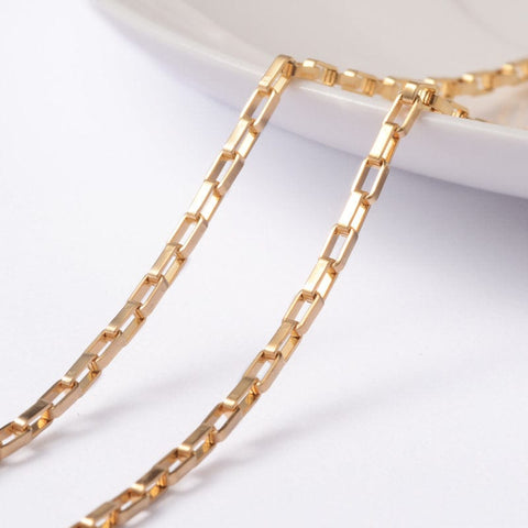 BeadsBalzar Beads & Crafts (SC6541A) 304 Stainless Steel Venetain Chains, Box Chains, Rectangle, Golden