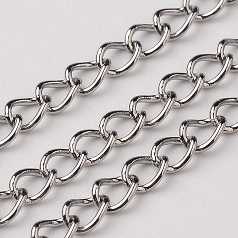 BeadsBalzar Beads & Crafts (SC6543A) 304 Stainless Steel Twisted Chains Curb Chain, Soldered 3mm wide, (2 MET)