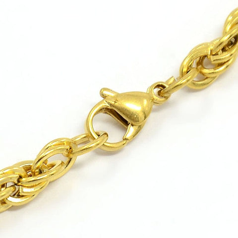 BeadsBalzar Beads & Crafts (SC6581A) Fashionable 304 Stainless Steel Rope Chain Bracelet , Golden 5mm wide, (205mm)