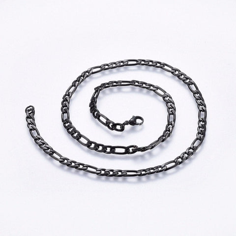 BeadsBalzar Beads & Crafts (SC6582A) 304 Stainless Steel Figaro Chain Necklaces, Gunmetal (51cm) long